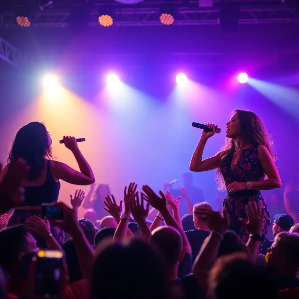 Brandy and Monica performing live on stage during their tour.