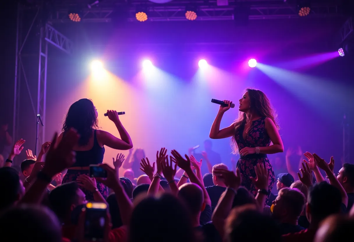 Brandy and Monica performing live on stage during their tour.
