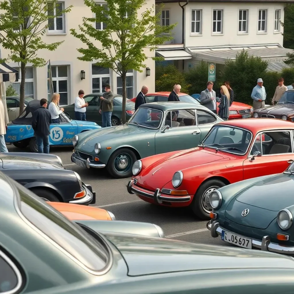 Car enthusiasts gathering at DayCap Café parking lot