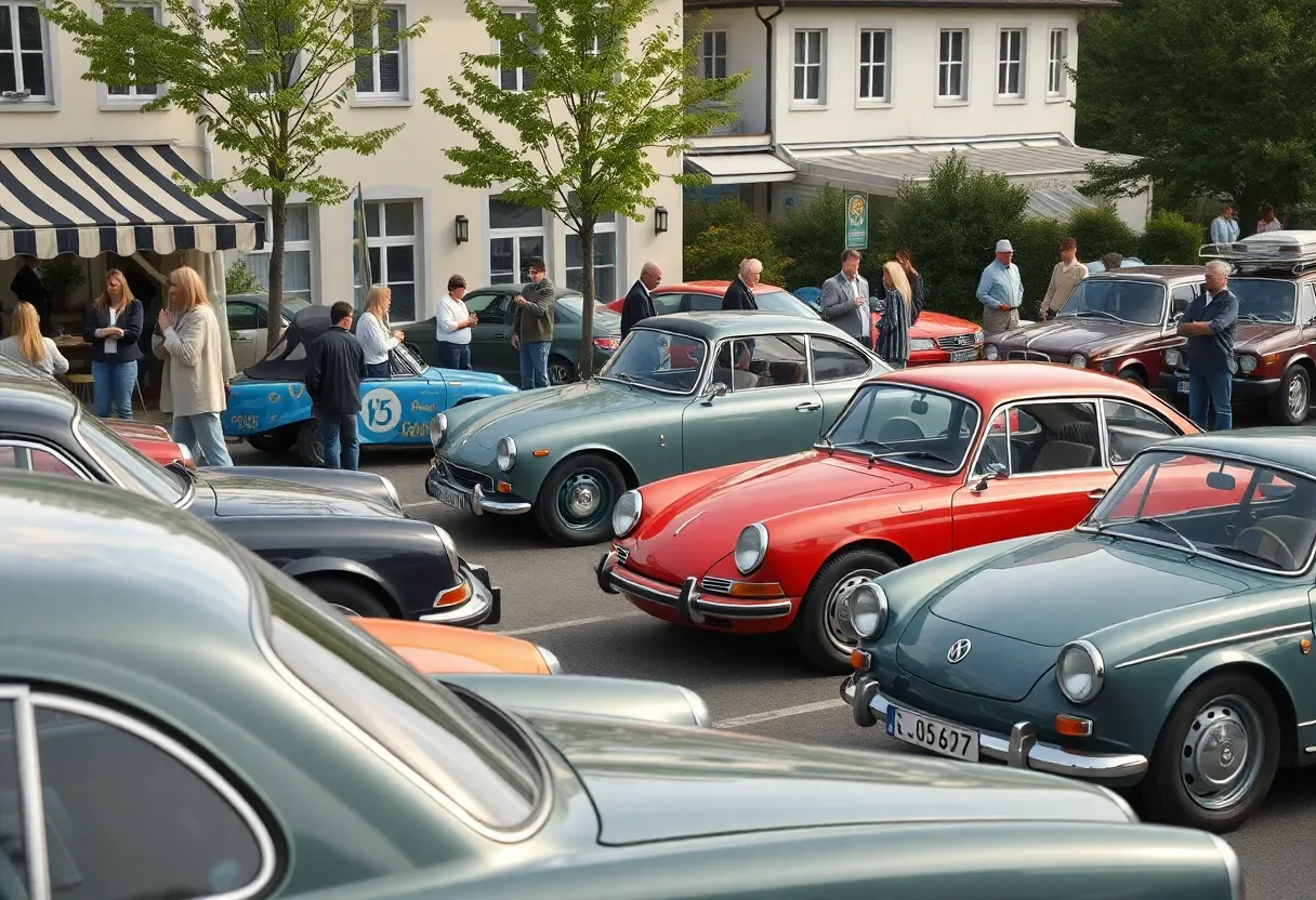 Car enthusiasts gathering at DayCap Café parking lot