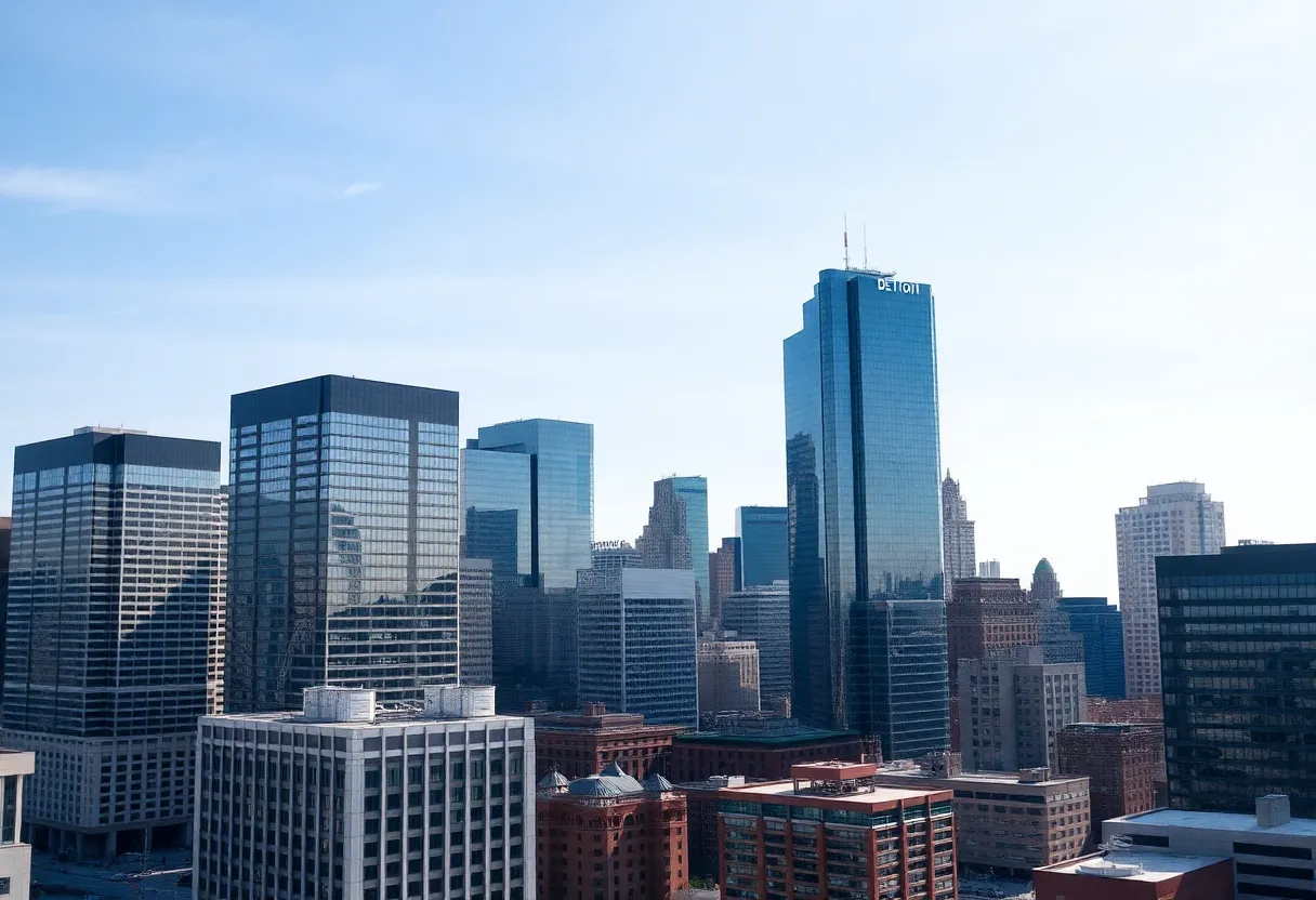 Skyline view of Detroit showcasing commercial buildings