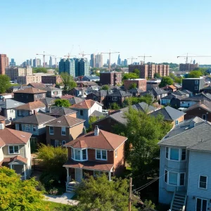 A view of Detroit's housing infrastructure showing both dilapidated and renovated homes.