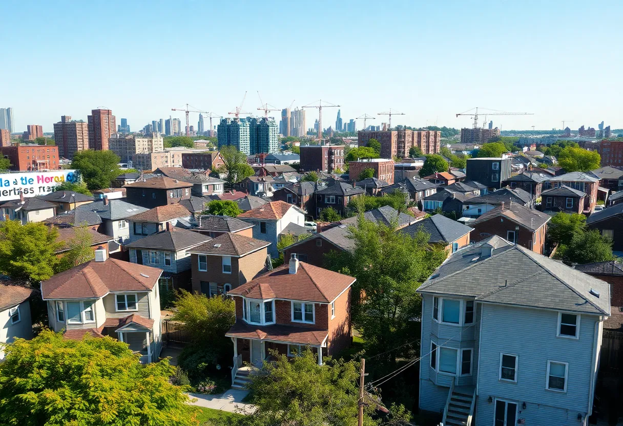 A view of Detroit's housing infrastructure showing both dilapidated and renovated homes.