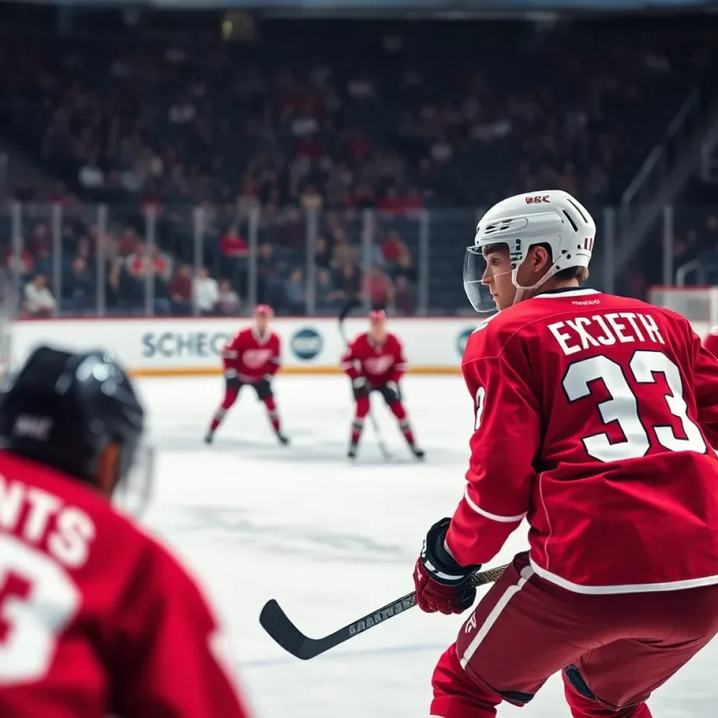 Hockey players in action during a game with a focus on team strategy.