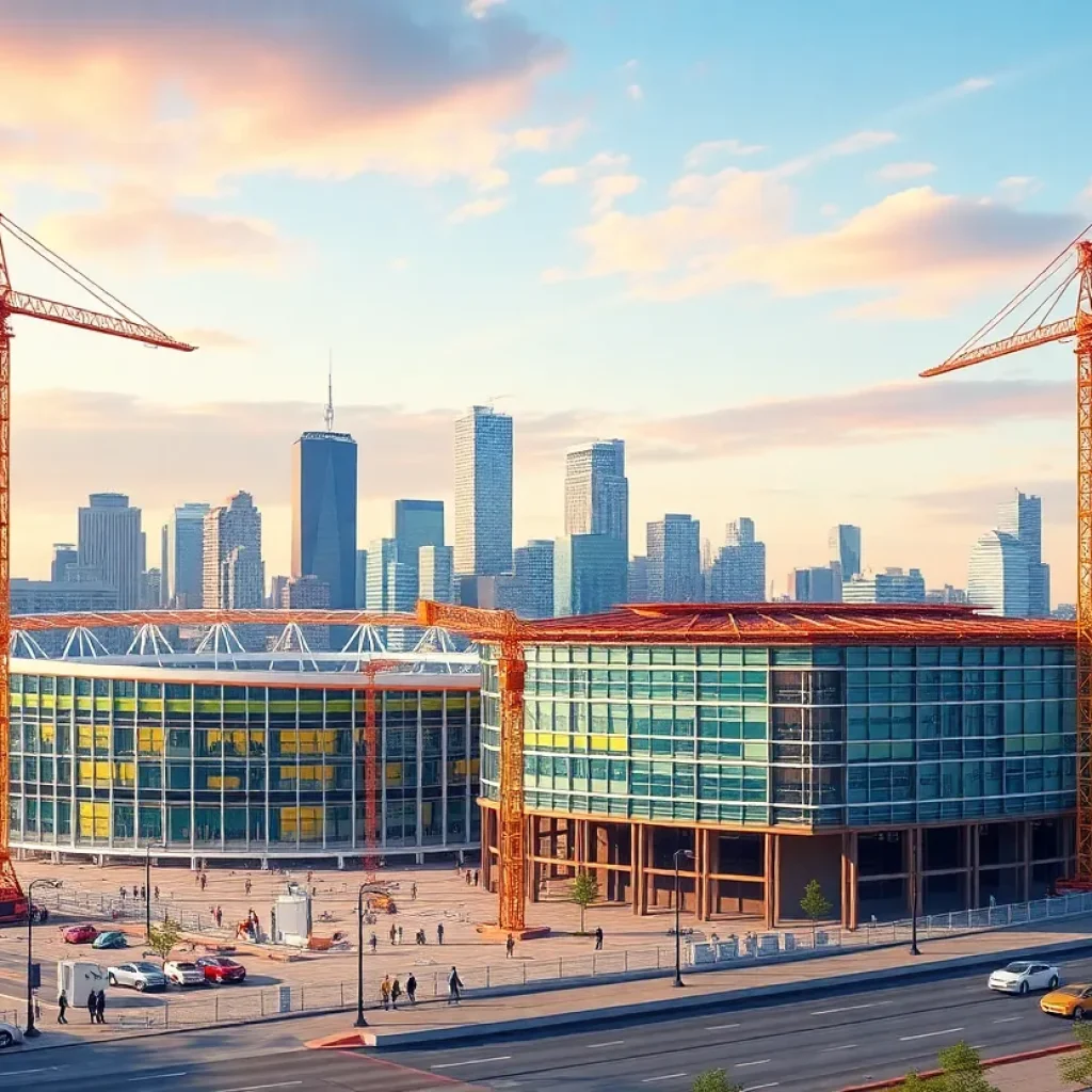 Construction site of new sports facilities in Detroit