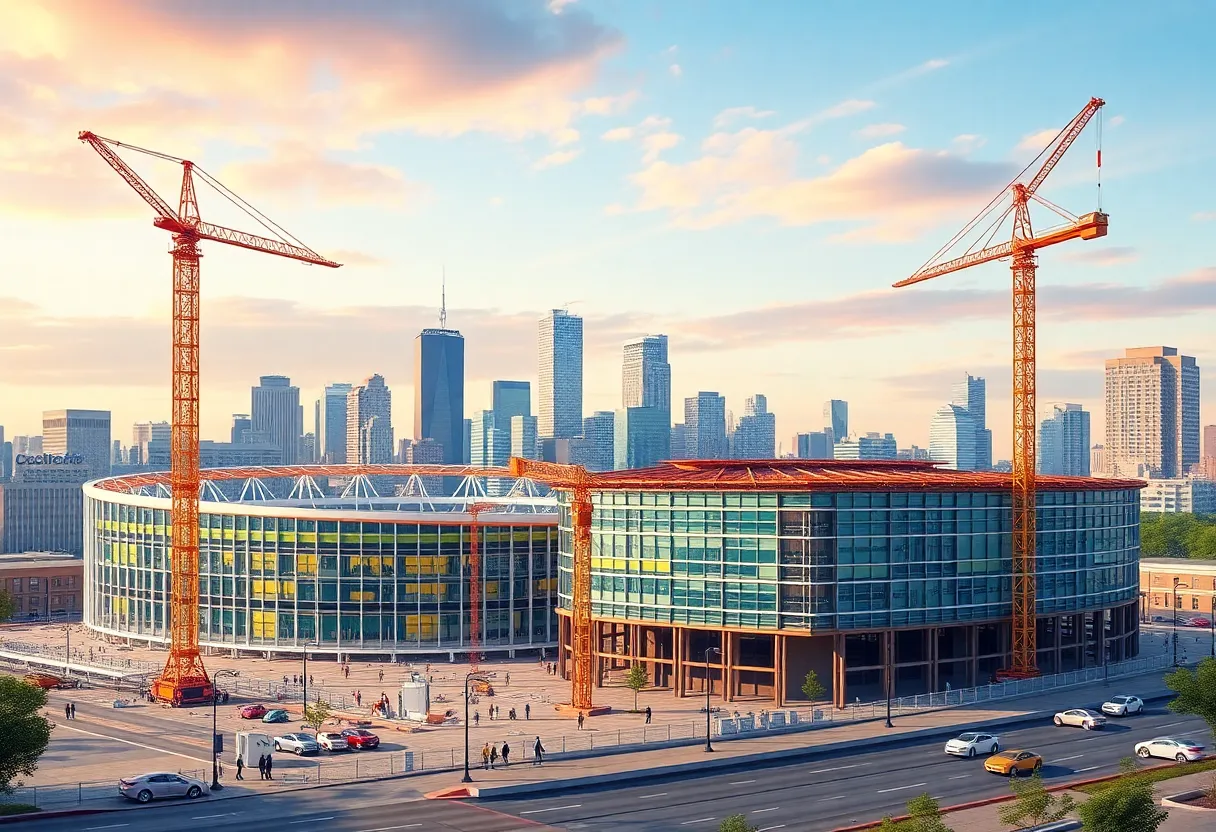 Construction site of new sports facilities in Detroit