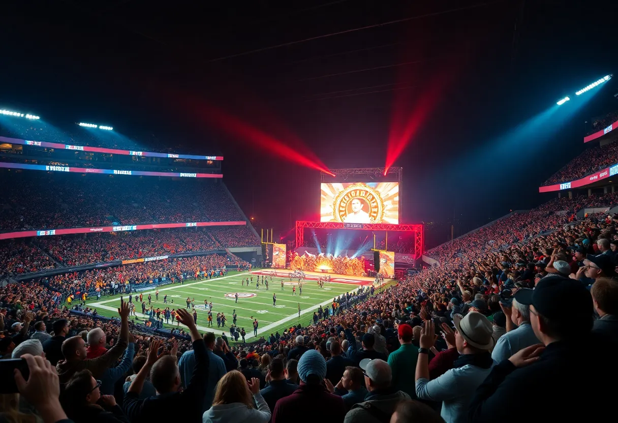 Crowd enjoying a Thanksgiving halftime show at Ford Field