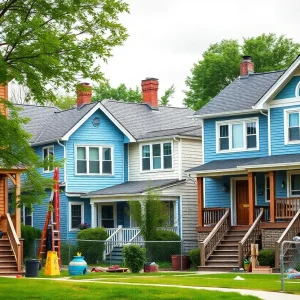 Houses in Detroit undergoing renovations with construction work visible