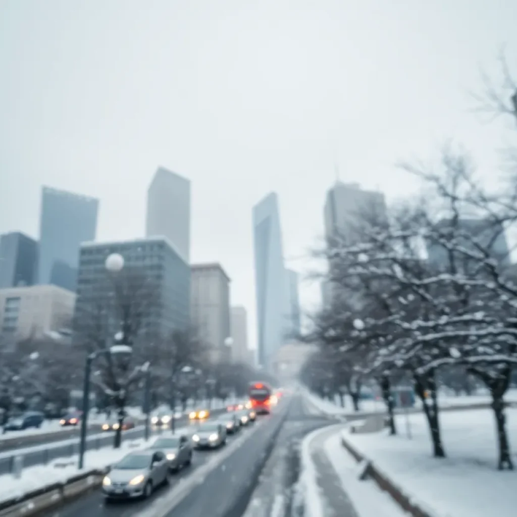 Snow and wind in Detroit during a severe weather alert