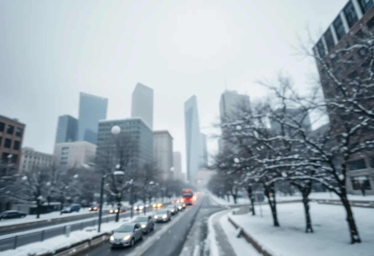 Snow and wind in Detroit during a severe weather alert