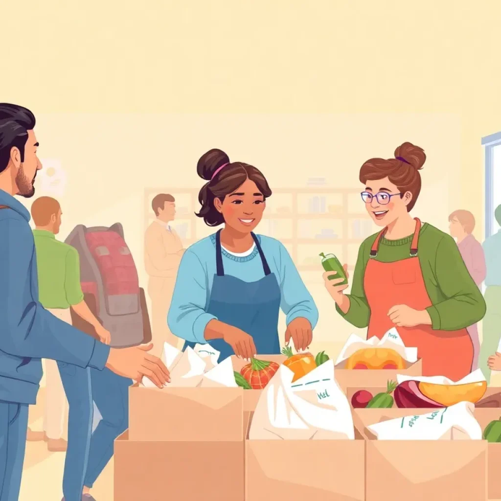 Volunteers distributing food at Gleaners Community Food Bank.