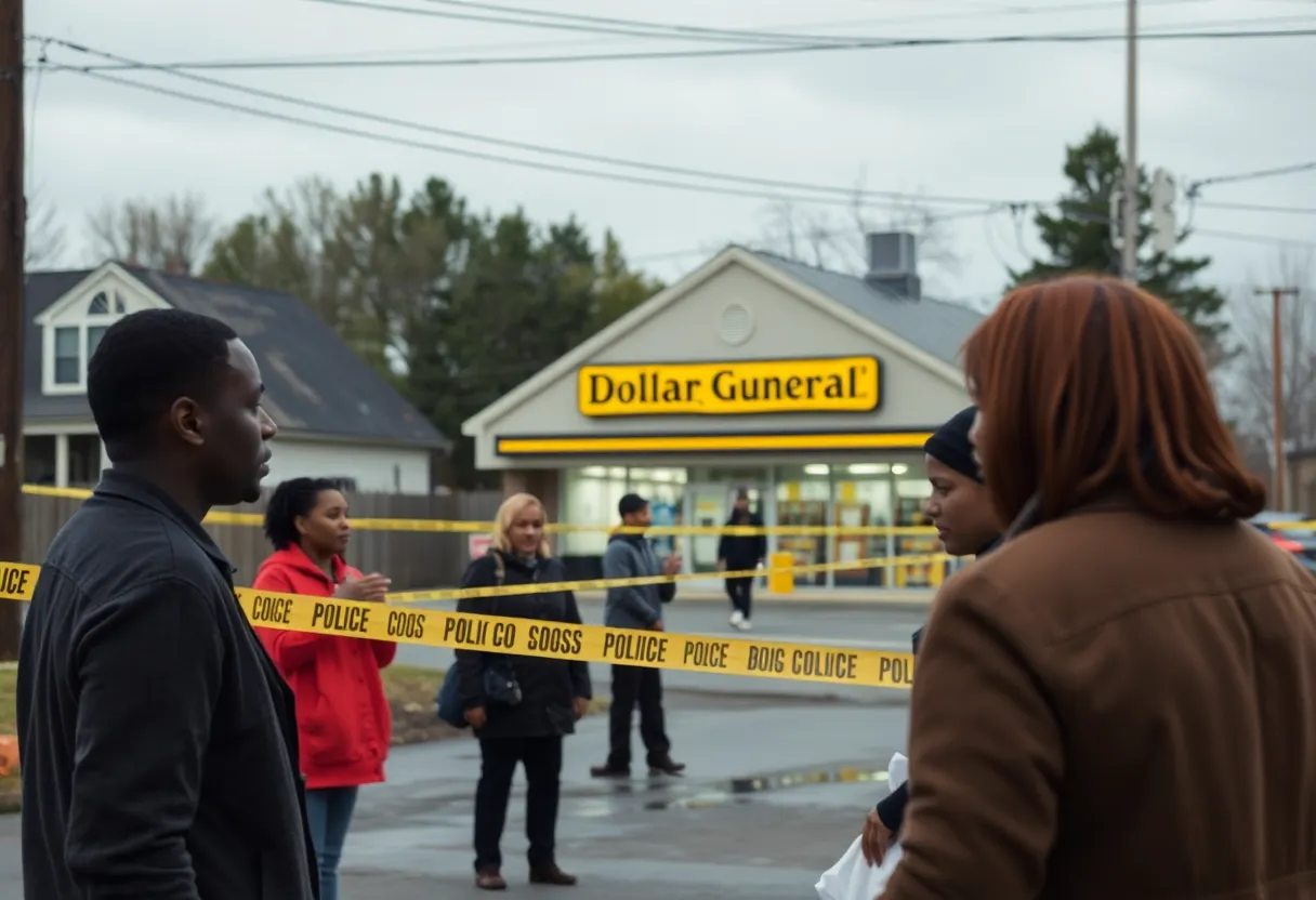 Police investigation scene near a Dollar General store after a shooting