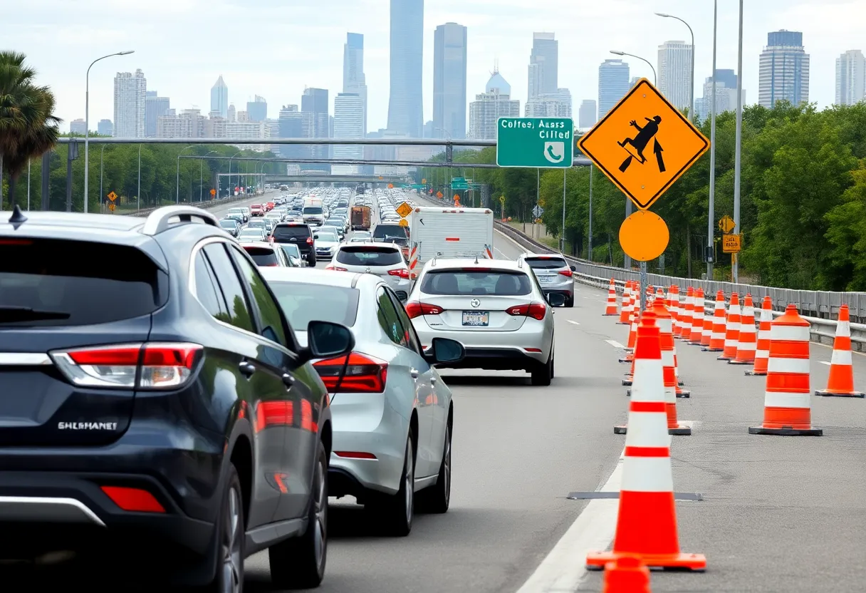 Vehicles on I-75 highway following lane reopening