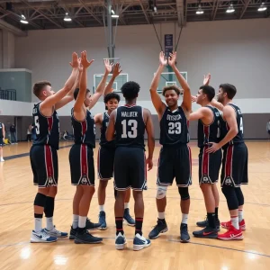 Basketball team celebrating a player's return after injury