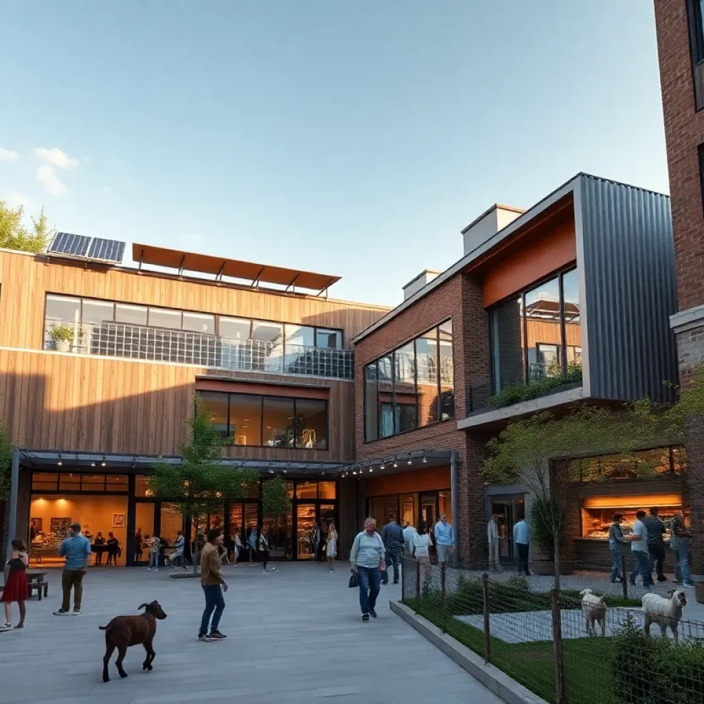 Exterior of Kintsugi Village community center in Corktown with sustainable timber and glass architecture and outdoor play areas