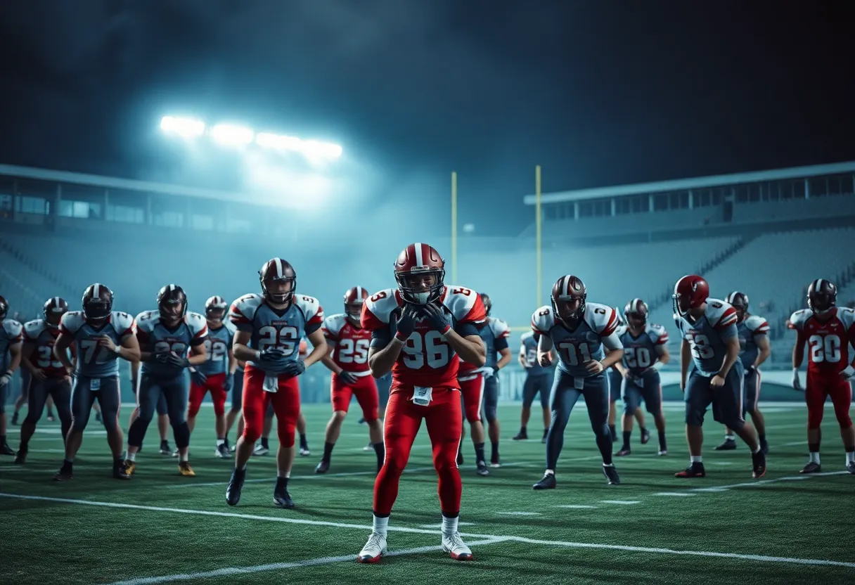 Las Vegas Raiders in action during a game, showing players on the field.