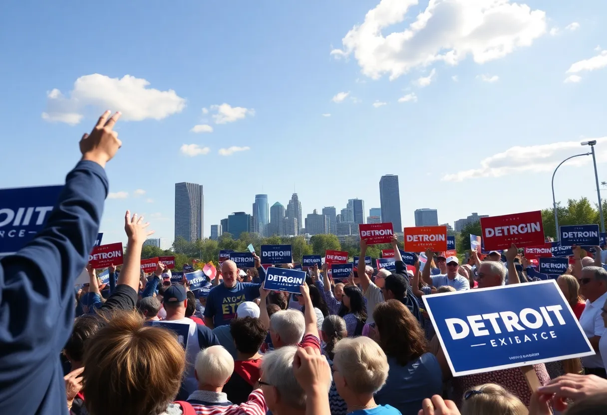 Campaign scene for the Michigan Senate race with supporters and signs