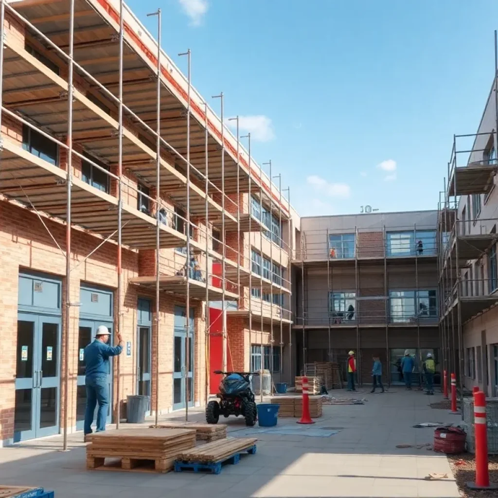 Construction crew working on the renovation of Novi Schools