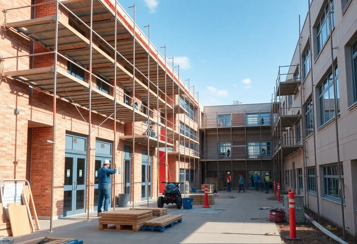Construction crew working on the renovation of Novi Schools