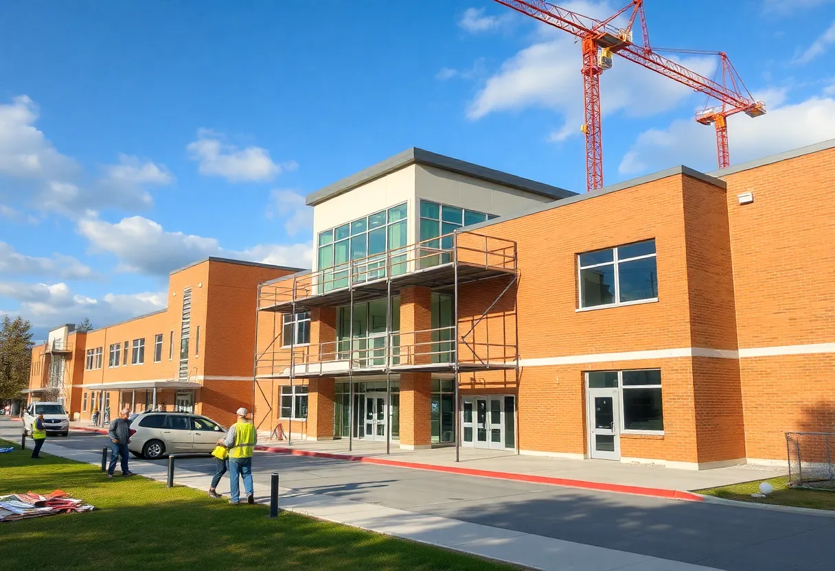 Construction scene of Oakland County school renovation.