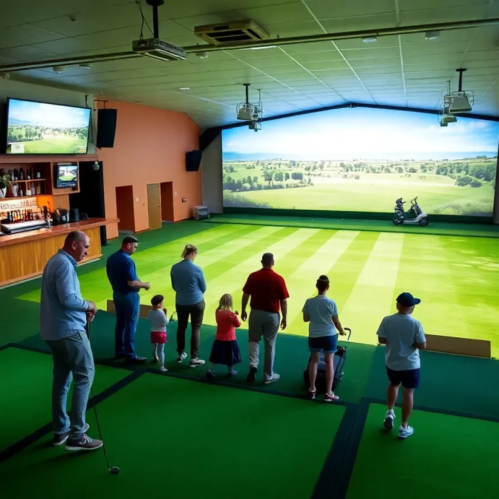 Indoor golf simulators and bar at Philly's Golf Club