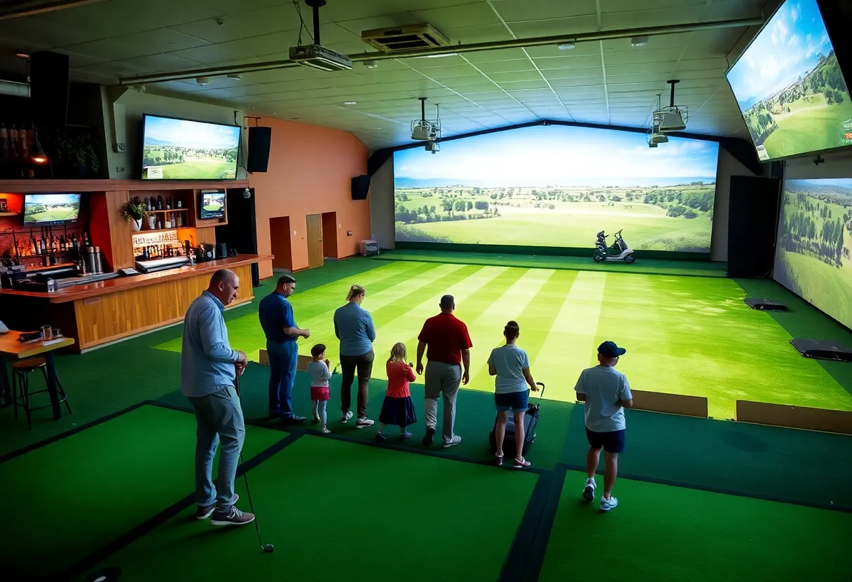 Indoor golf simulators and bar at Philly's Golf Club