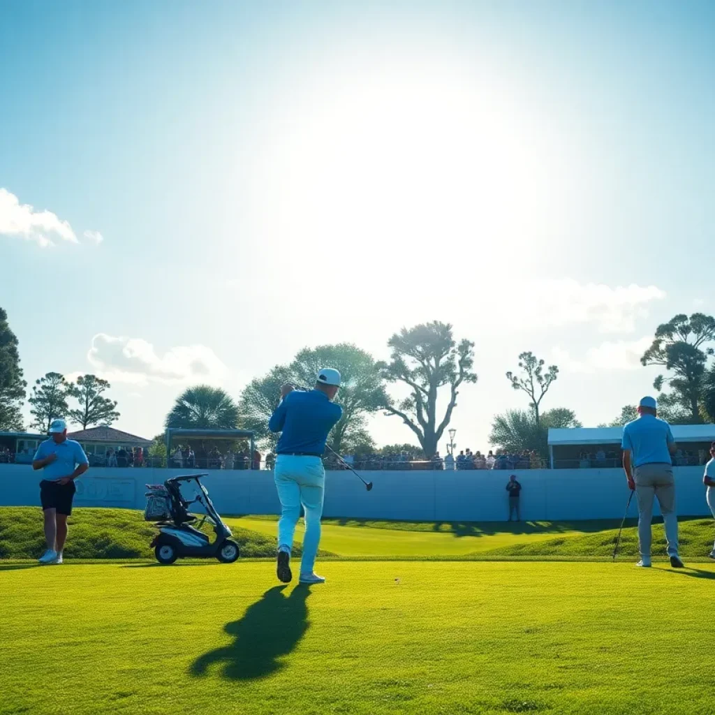 A scene from the RSM Classic tournament at Sea Island Golf Club with players in action.