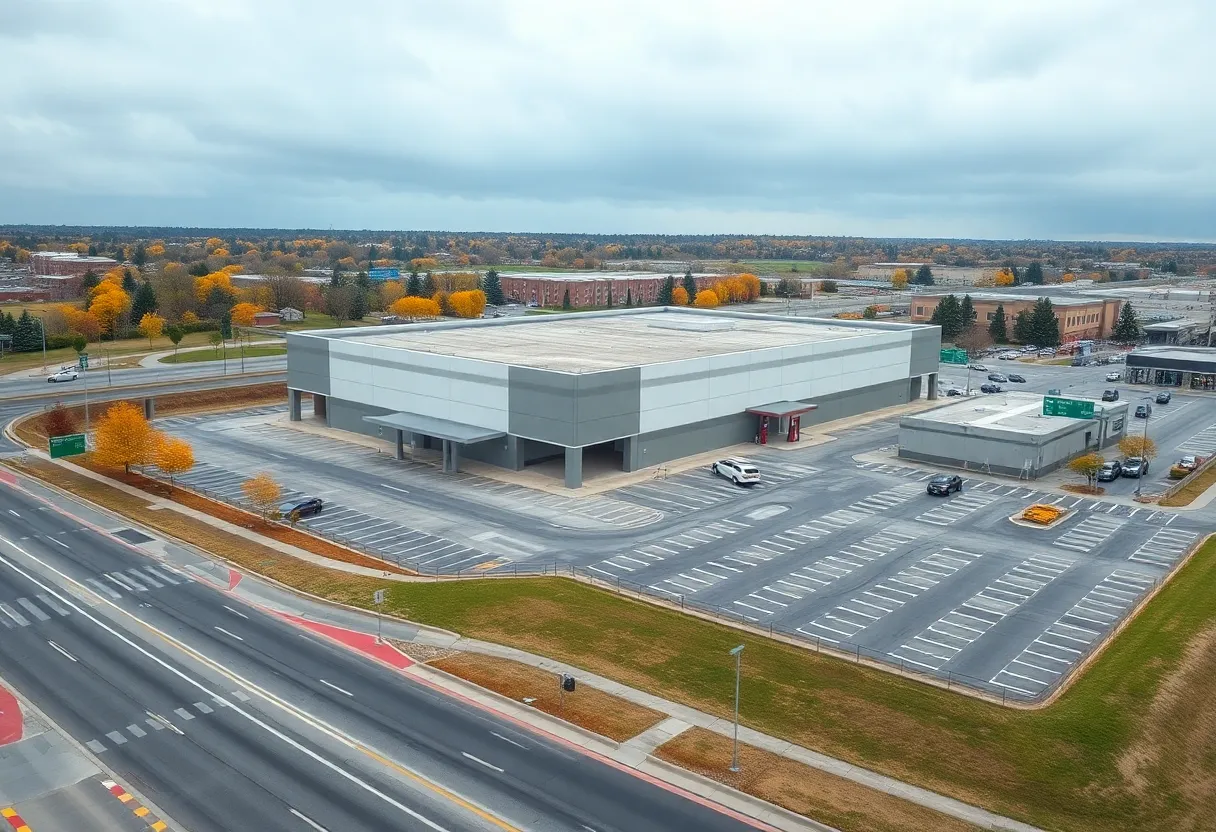 Rendering of proposed wholesale warehouse, gas station and large parking area near Telegraph Road and the I-696 interchange in Southfield