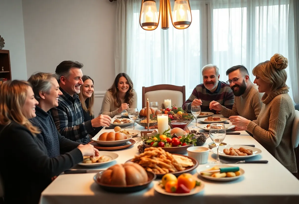 Family celebrating Thanksgiving dinner together
