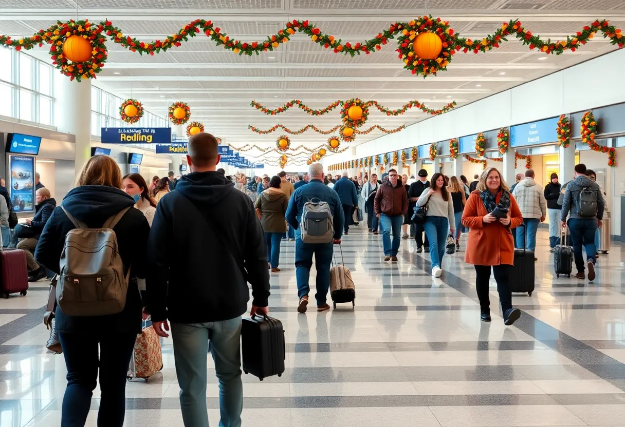 Busy terminal at Detroit Metro Airport during Thanksgiving travel season