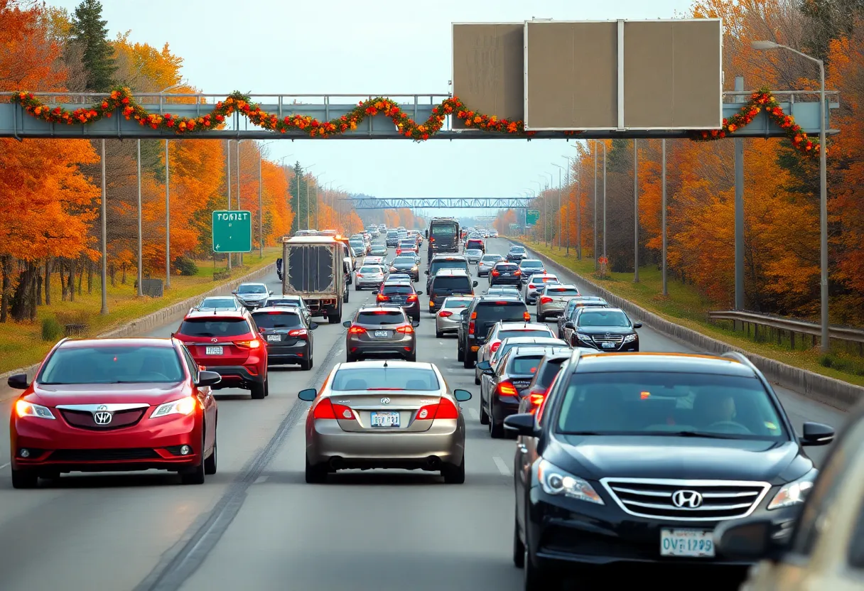 Highway bustling with cars during Thanksgiving travel season