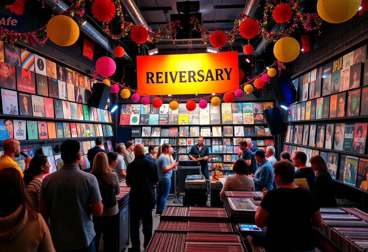 Celebration at Third Man Records showing people enjoying live music and activities.