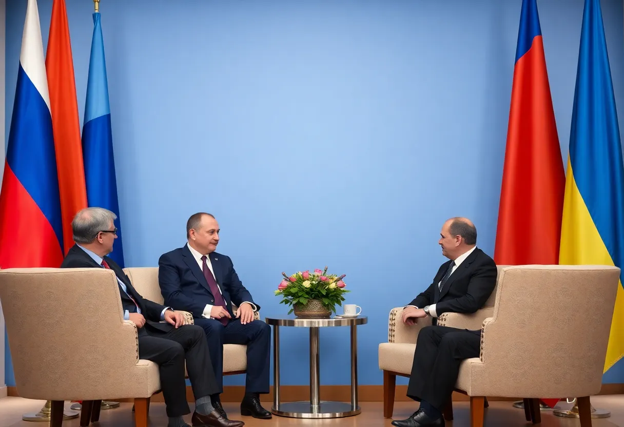 Diplomatic meeting discussing peace strategies for Russia-Ukraine conflict.