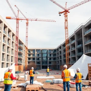 Construction scene at the University of Michigan during renovation