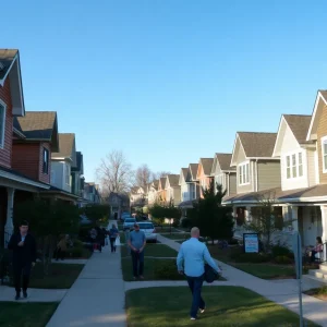 A vibrant urban neighborhood in Pontiac, Michigan, featuring diverse homes.