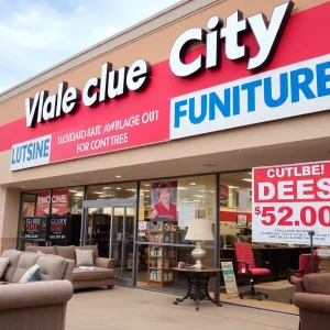 Liquidation sale signs at Value City Furniture store