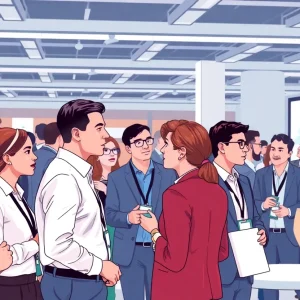 A networking event at the A3 Business Forum showcasing professionals from automation industries.