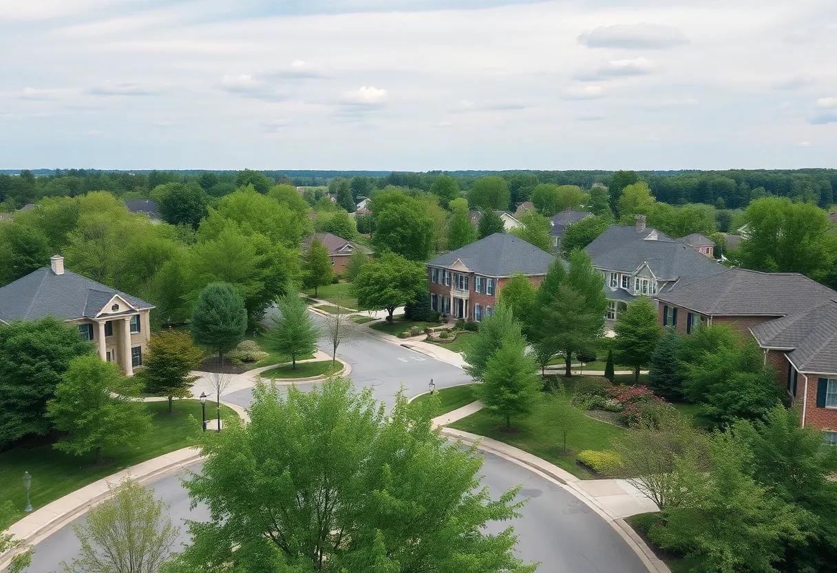 Aerial view of upscale homes in Birmingham Michigan