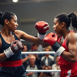 Women boxers in the ring during a boxing match