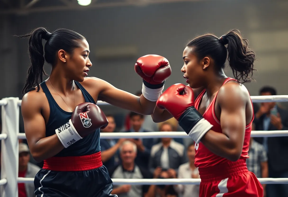 Women boxers in the ring during a boxing match