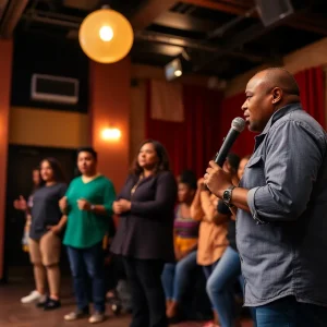 A theater stage with performers showcasing a musical in Detroit.