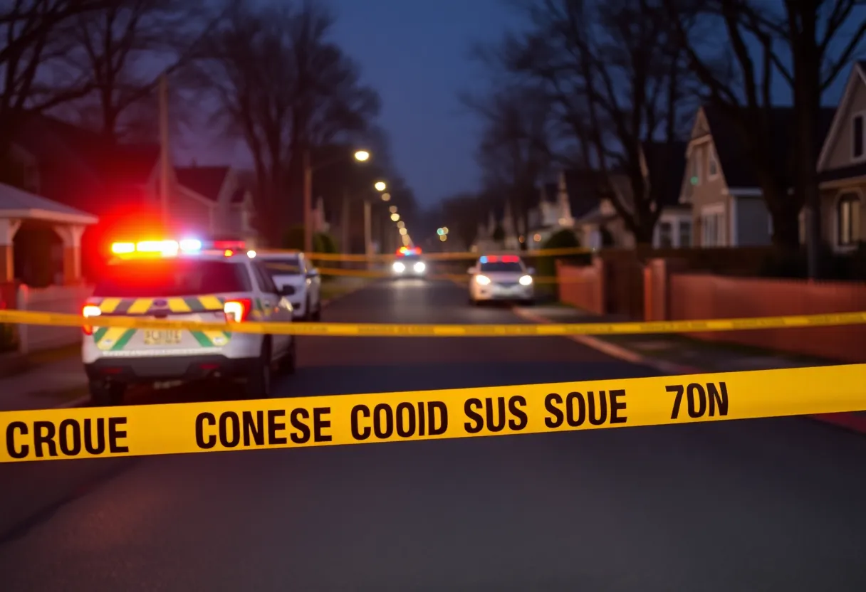 Police crime scene in Burtchville Township with tape and vehicles.