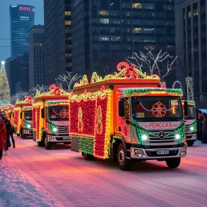 Chevy Silverado EVs in a holiday parade gathering cheer from the community