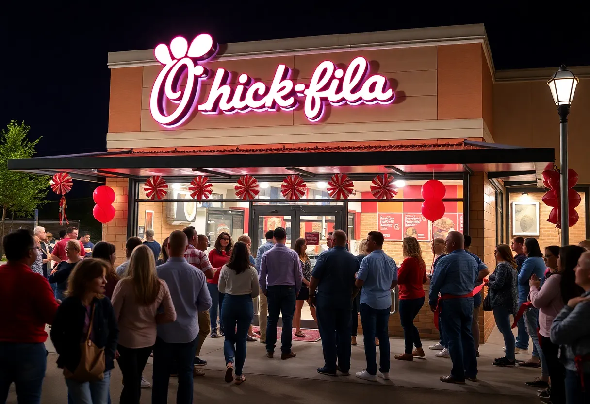 Crowds gathered outside the new Chick-fil-A in Ann Arbor on opening day