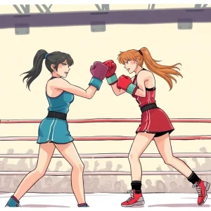 Female boxers in the ring during a match