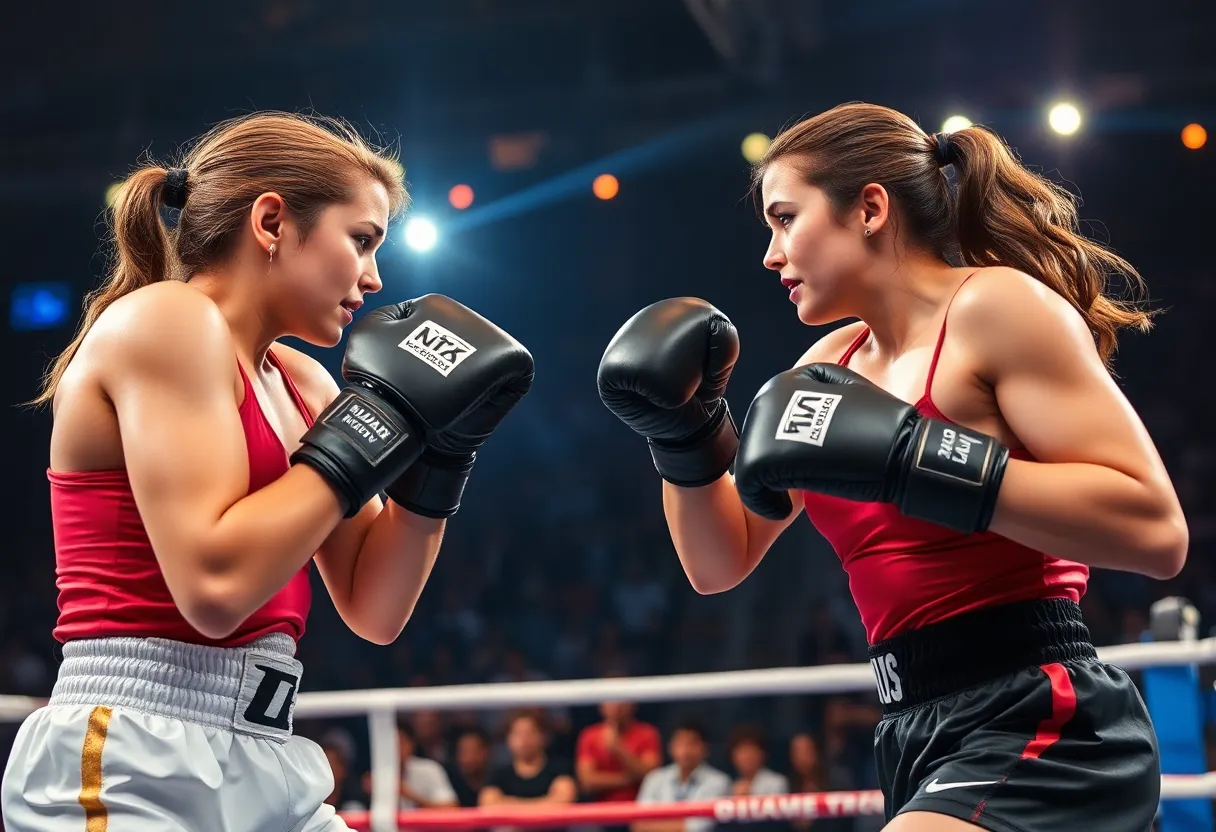 Claressa Shields and Franchon Crews-Dezurn boxing in the ring