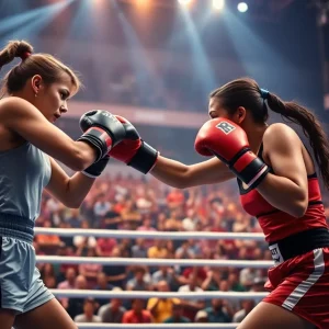 Claressa Shields and Franchon Crews-Dezurn in a boxing match