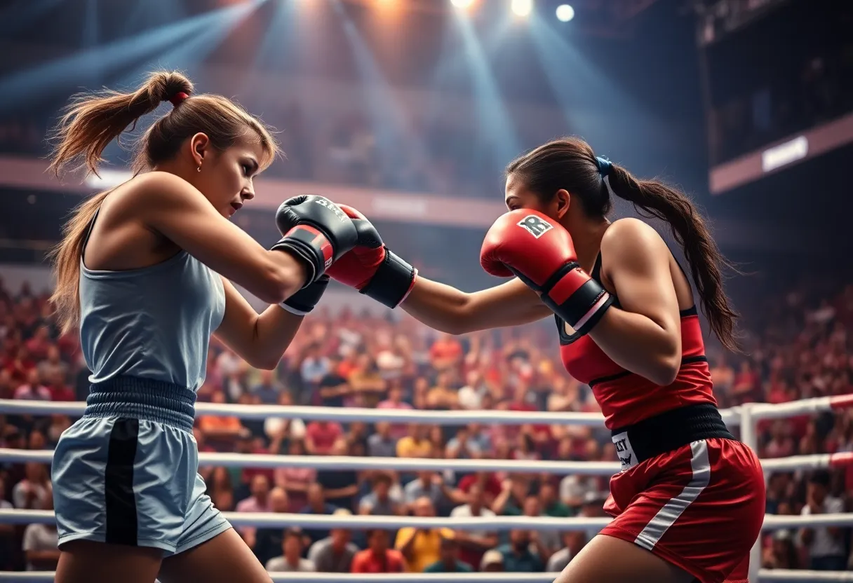 Claressa Shields and Franchon Crews-Dezurn in a boxing match