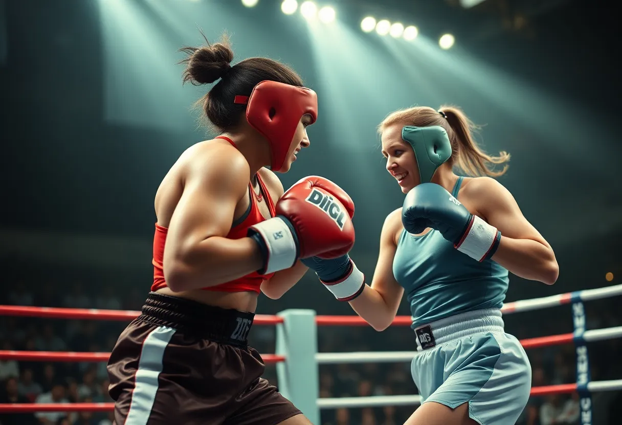 Claressa Shields and Franchon Crews-Dezurn facing off in the boxing ring