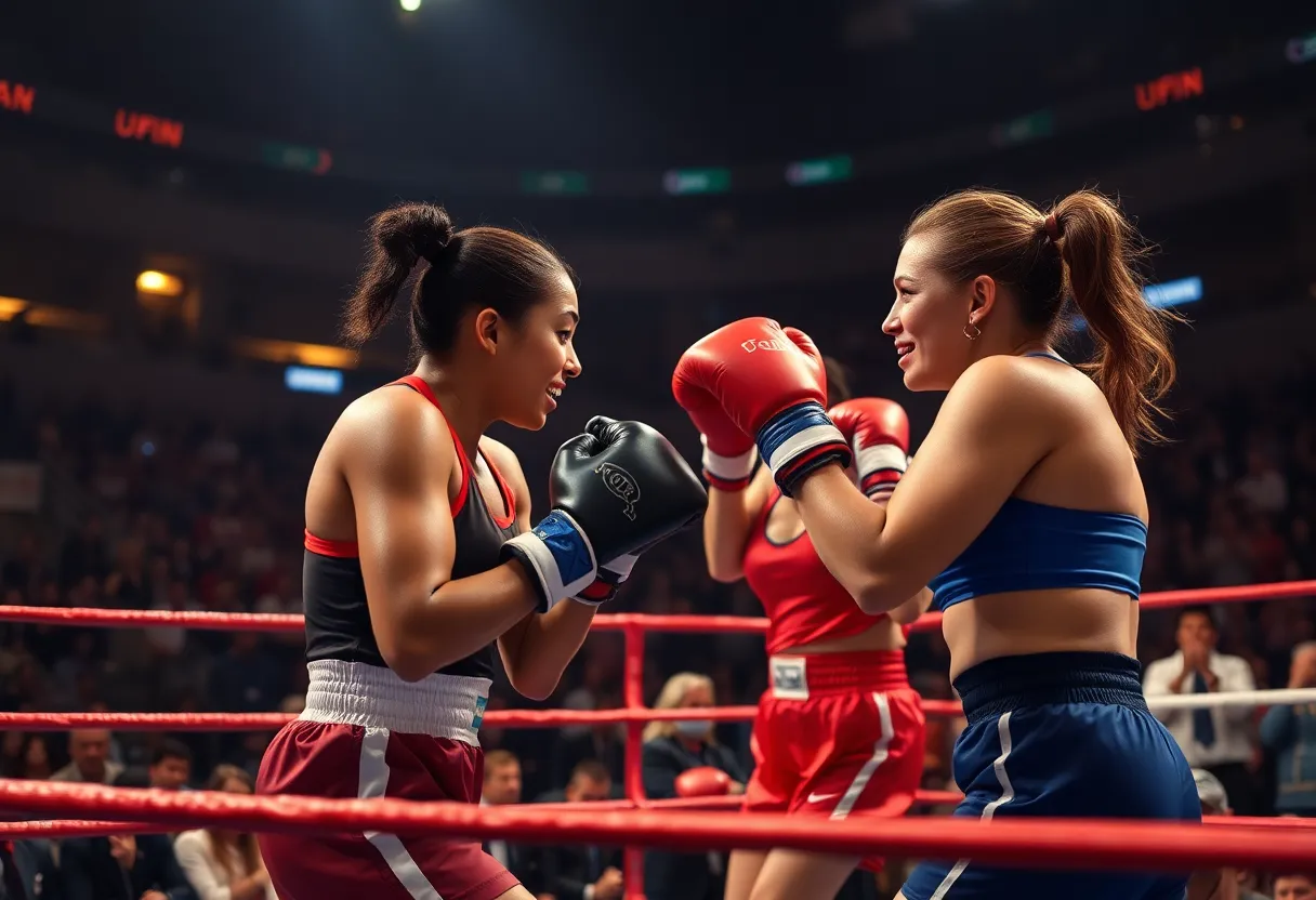 Claressa Shields during a boxing match at Little Caesars Arena